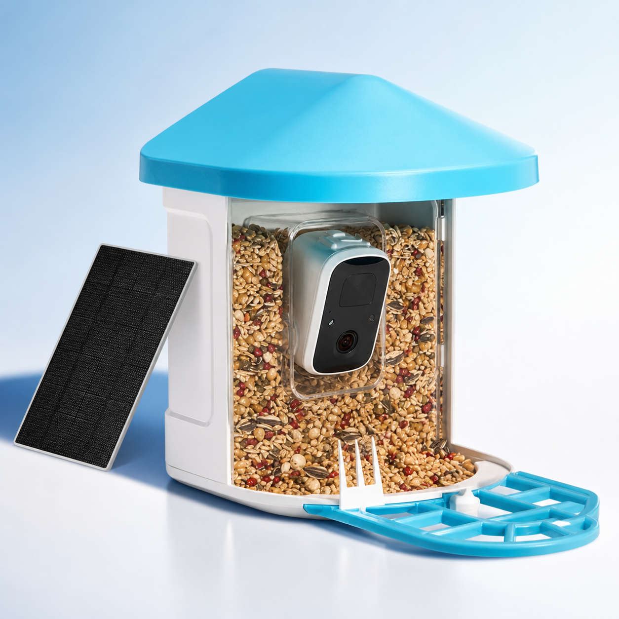 Side view of the BirdNook bird feeder showing the seed chamber